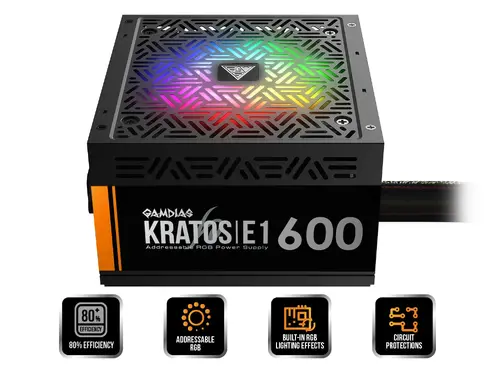 Gamdias Захранване PSU 600W Addressable RGB - KRATOS E1-600 - image 1