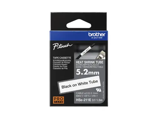 Consumabil, Brother HSe-211E 5.2mm Black on White Heat Shrink Tape