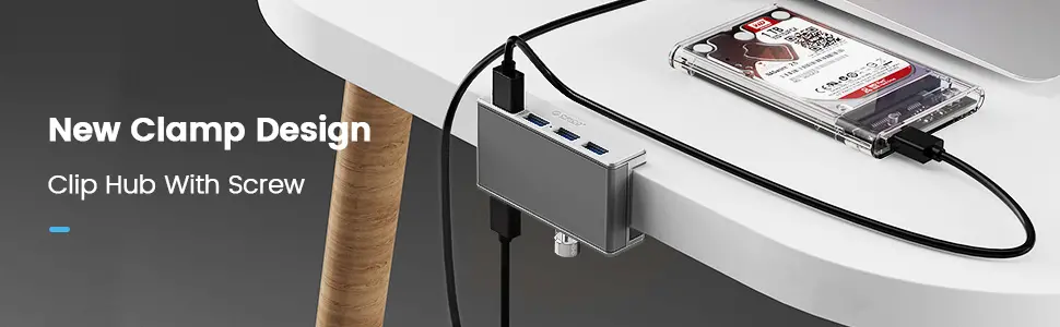 Orico хъб USB 3.0 HUB Clip Type 4 port - aux Micro-USB power input, Aluminum - MH4PU-P-SV - image 1