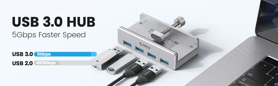 Orico хъб USB 3.0 HUB Clip Type 4 port - aux Micro-USB power input, Aluminum - MH4PU-P-SV - image 10