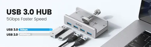 Orico хъб USB 3.0 HUB Clip Type 4 port - aux Micro-USB power input, Aluminum - MH4PU-P-SV - image 10