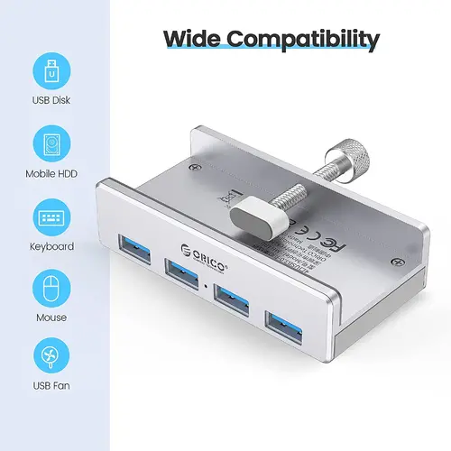 Orico хъб USB 3.0 HUB Clip Type 4 port - aux Micro-USB power input, Aluminum - MH4PU-P-SV - image 5