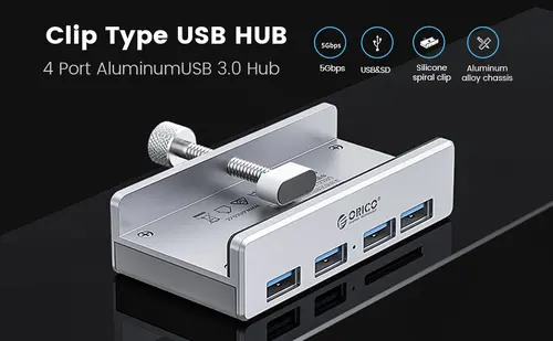 Orico хъб USB 3.0 HUB Clip Type 4 port - aux Micro-USB power input, Aluminum - MH4PU-P-SV - image 8