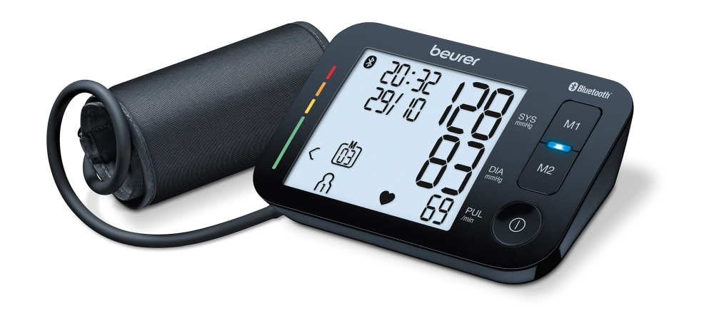 Апарат за кръвно налягане, Beurer BM 54 BT with Bluetooth upper arm blood pressure monitor, XL display, circumferences from 22 to 44 cm, Wireless transfer, 2 x 60 memory spaces,Risk indicator, Arrhythmia detection, Medical device, beurer HealthManager