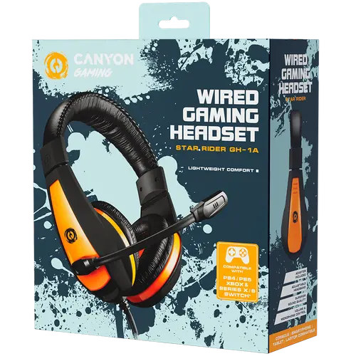 CANYON Star Raider GH-1A, Gaming headset 3.5mm jack with adjustable microphone and volume control, with 2in1 3.5mm adapter, cable 2M, Black, 0.23kg - image 1