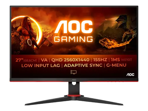 Монитор, AOC Q27G2E/BK, 27" VA WLED, 2560x1440@155Hz, 4ms GtG, 1ms MPRT, 250cd/m2, 3000:1, DCR 80M:1, Adaptive Sync, FlickerFree, Low Blue Light, Tilt, 2xHDMI, DP - image 7