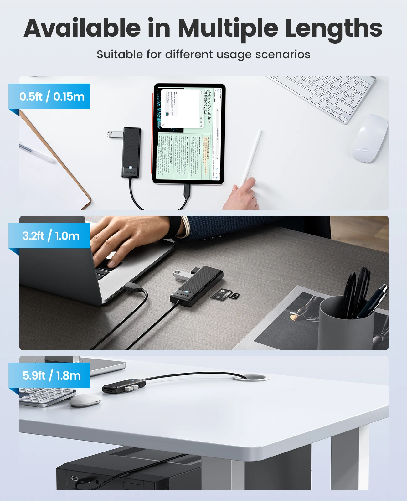 Orico хъб USB3.1 HUB Type-C - 3 x USB3.0, SD, TF - PAPW3AT-C3-015-BK - image 8