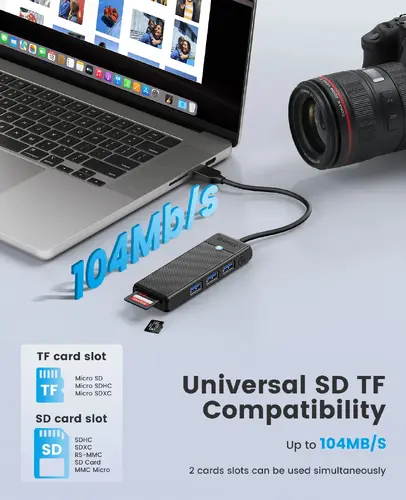 Orico хъб USB3.0 HUB White - 3 x USB3.0, SD, TF - PAPW3AT-U3-015-WH - image 7