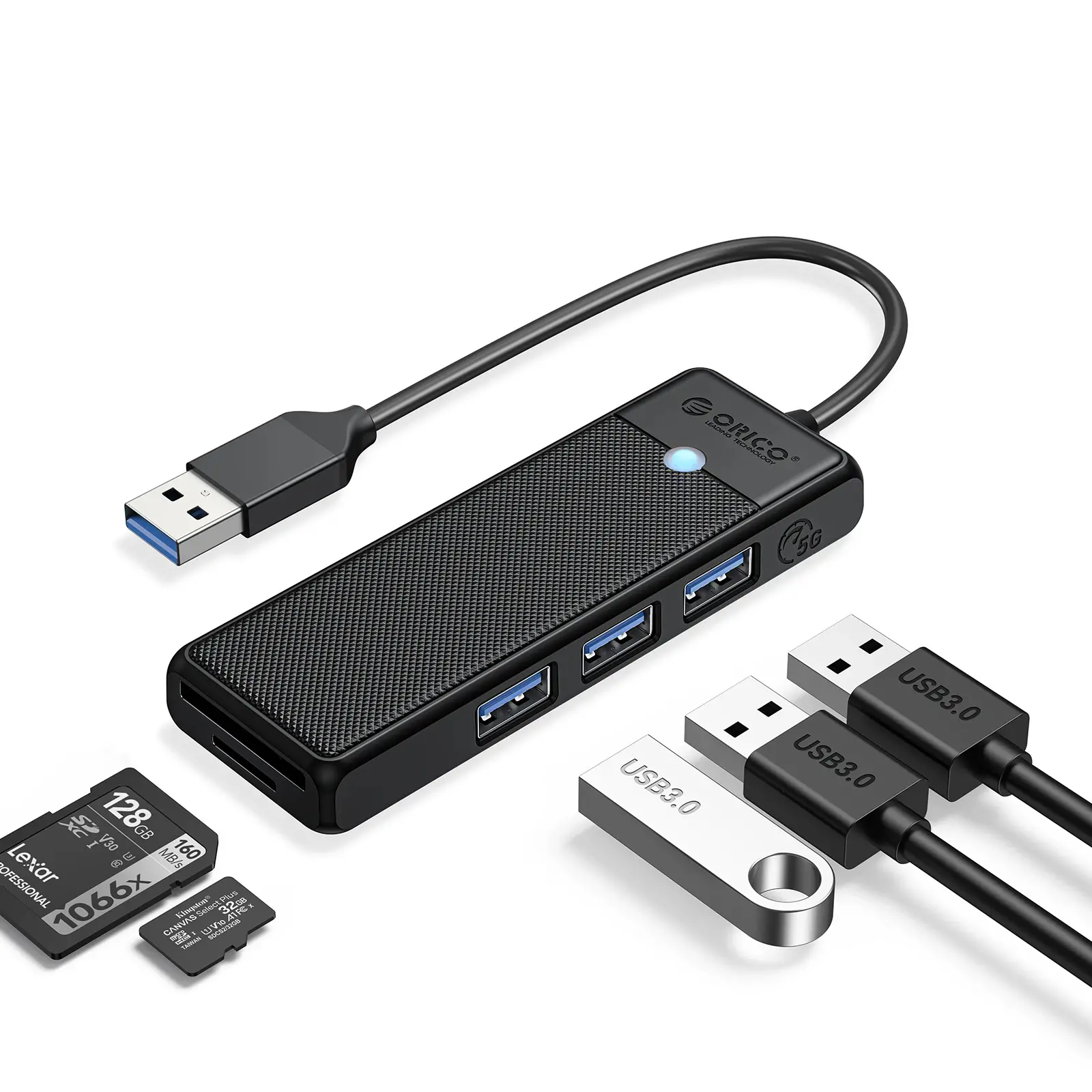 Orico Hub USB3.0 HUB - 3 x USB3.0, SD, TF - PAPW3AT-U3-015-BK