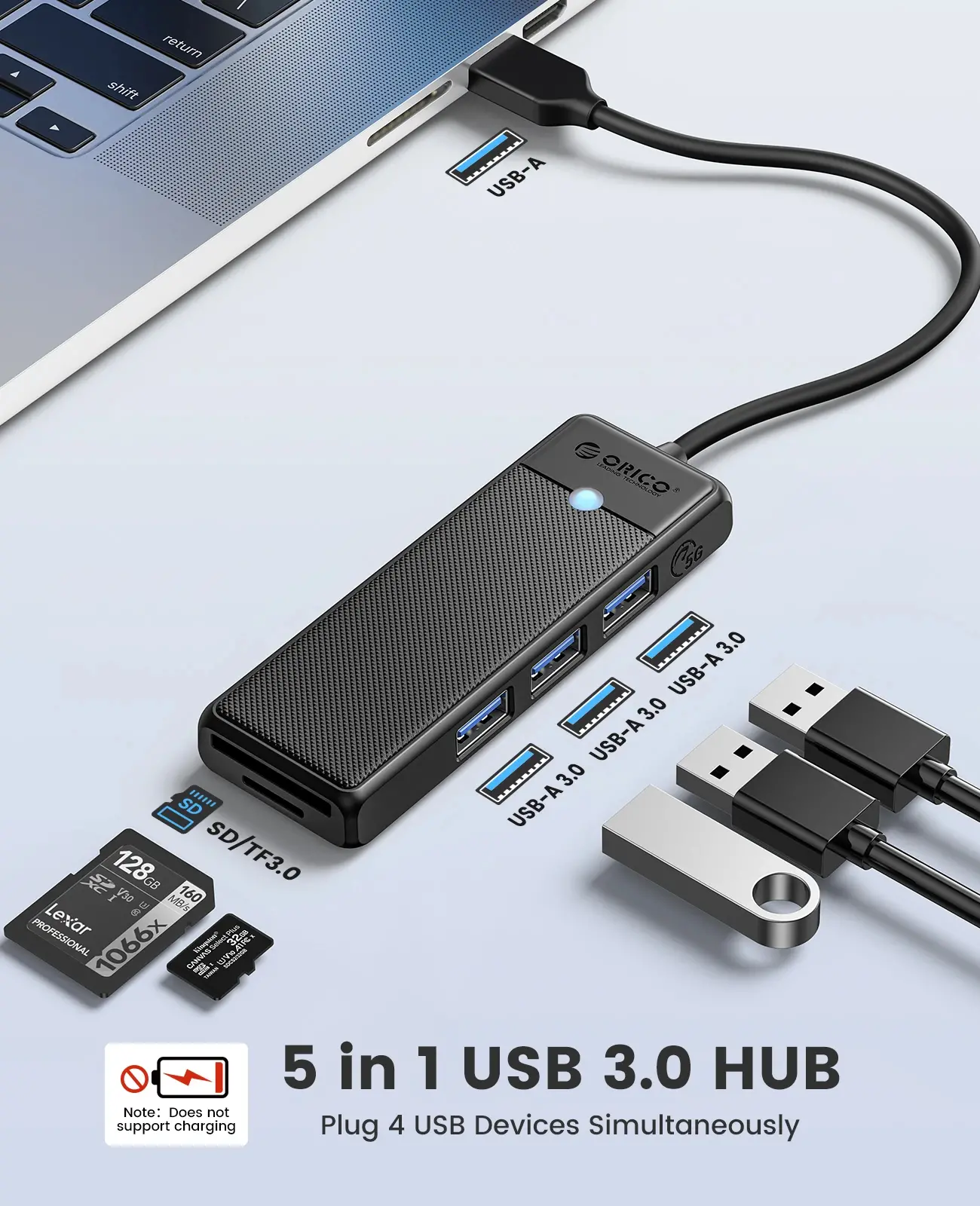 Orico Hub USB3.0 HUB - 3 x USB3.0, SD, TF - PAPW3AT-U3-015-BK - image 1