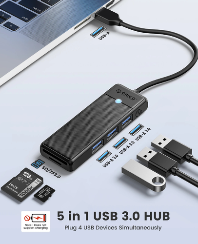 Orico хъб USB3.0 HUB - 3 x USB3.0, SD, TF - PAPW3AT-U3-015-BK - image 1