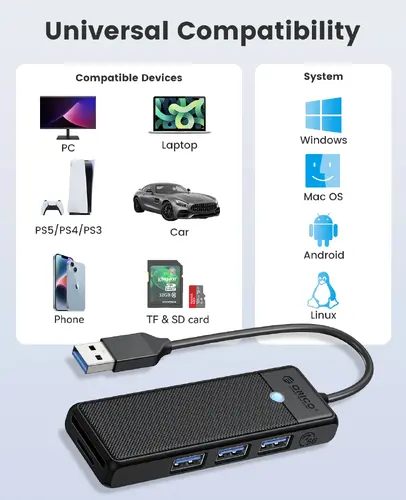Orico Hub USB3.0 HUB - 3 x USB3.0, SD, TF - PAPW3AT-U3-015-BK - 4