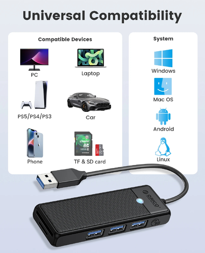 Orico хъб USB3.0 HUB - 3 x USB3.0, SD, TF - PAPW3AT-U3-015-BK - image 3