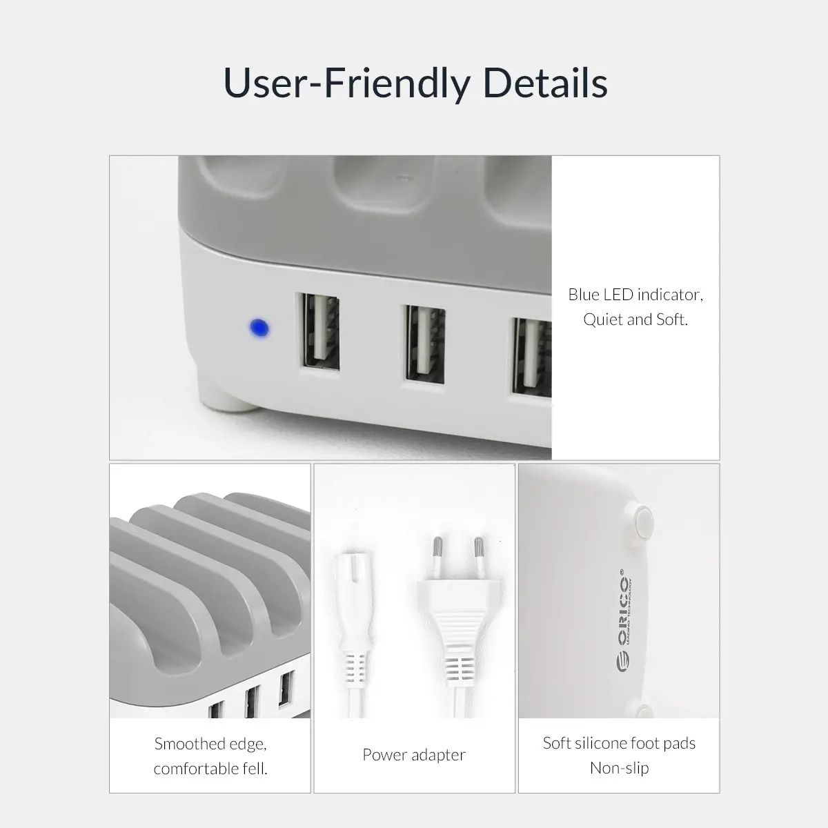 Orico зарядна станция за мобилни устройства Charger Station 220V - 5 x USB 40W White - DUK-5P-EU-WH - image 13