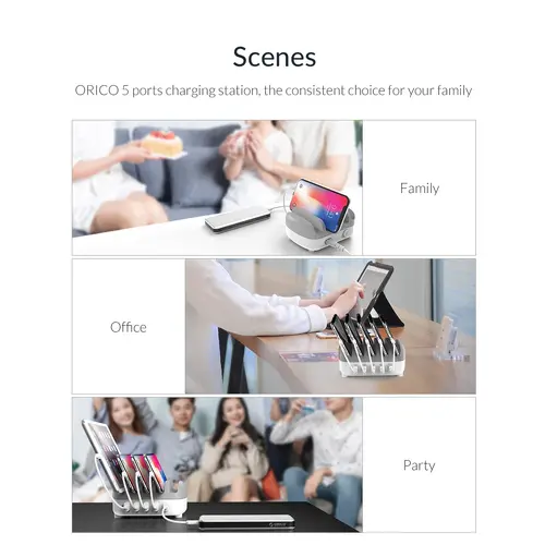 Orico зарядна станция за мобилни устройства Charger Station 220V - 5 x USB 40W White - DUK-5P-EU-WH - image 14