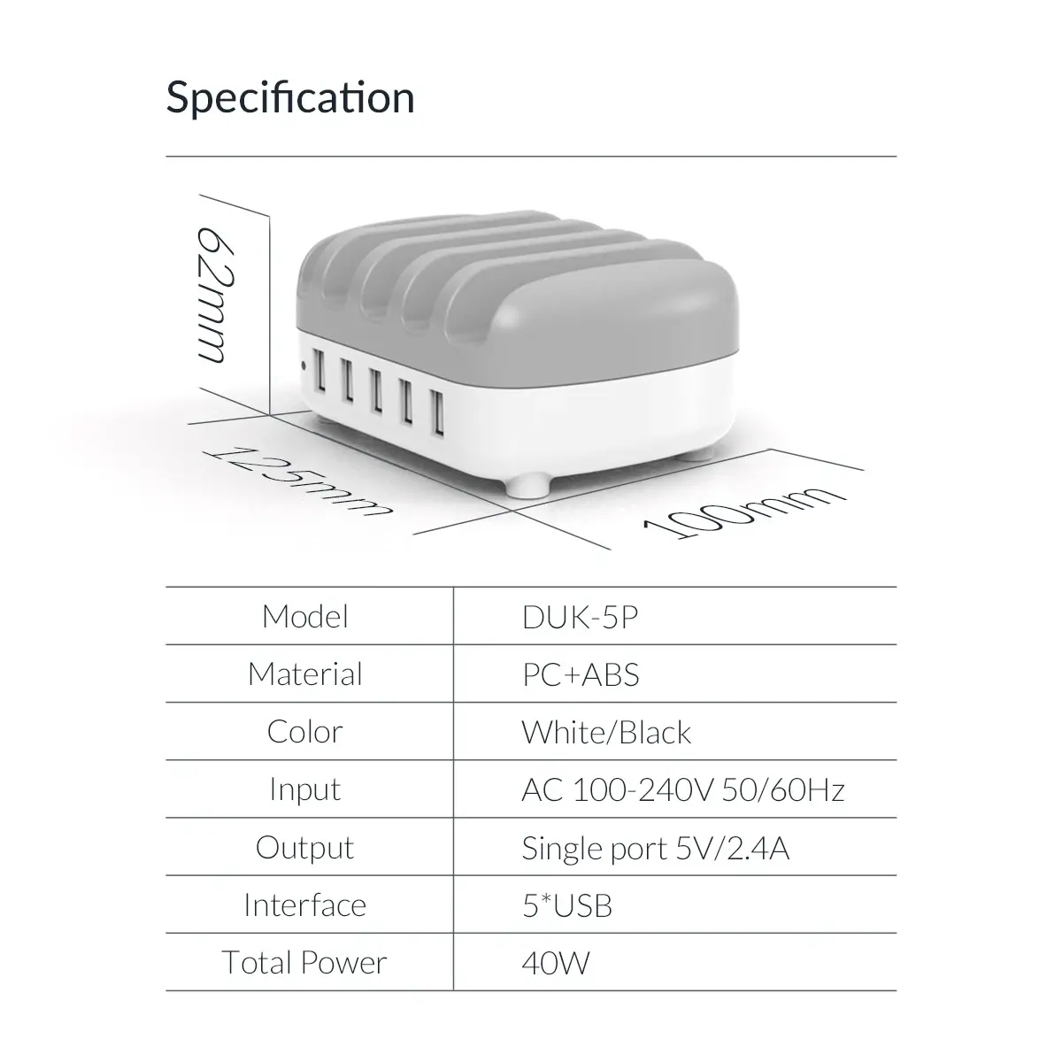 Orico зарядна станция за мобилни устройства Charger Station 220V - 5 x USB 40W White - DUK-5P-EU-WH - image 16