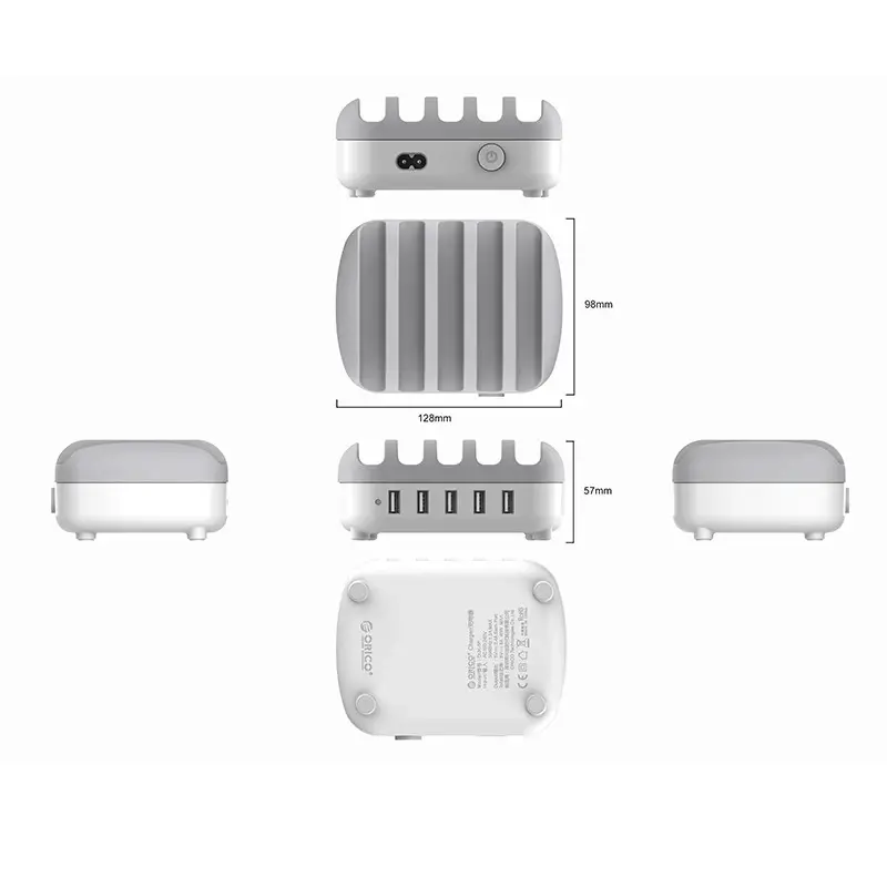 Orico зарядна станция за мобилни устройства Charger Station 220V - 5 x USB 40W White - DUK-5P-EU-WH - image 3
