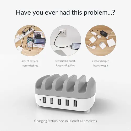 Orico зарядна станция за мобилни устройства Charger Station 220V - 5 x USB 40W White - DUK-5P-EU-WH - image 5