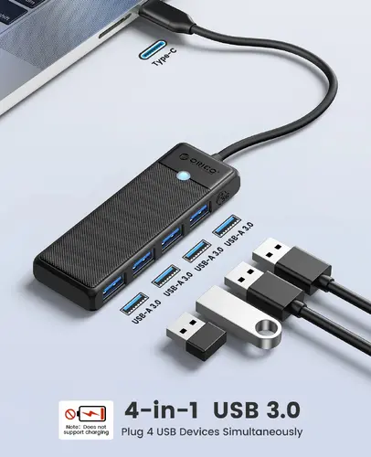 Orico хъб USB3.1 HUB Type-C - 4 x USB3.0 - PAPW4A-C3-015-BK - image 1