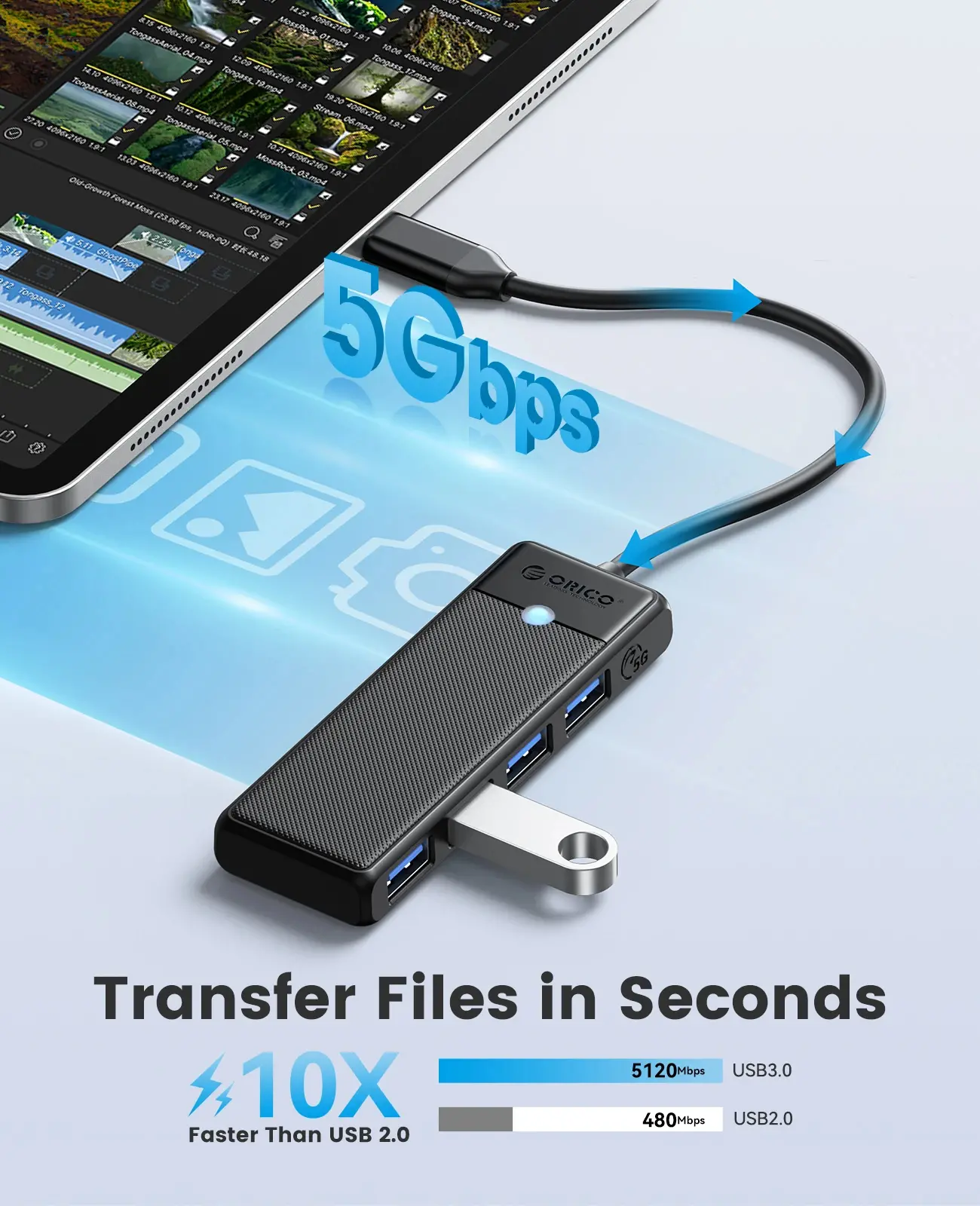 Orico хъб USB3.1 HUB Type-C - 4 x USB3.0 - PAPW4A-C3-015-BK - image 2