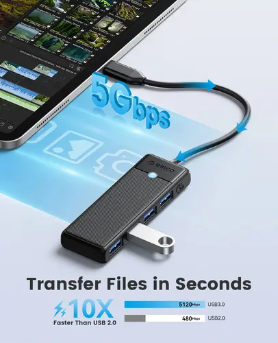 Orico хъб USB3.1 HUB Type-C - 4 x USB3.0 - PAPW4A-C3-015-BK - image 2