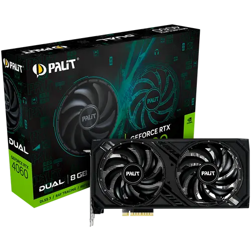 Palit RTX 4060 Dual 8GB GDDR6, 128 bits, 1x HDMI 2.1, 3x DP 1.4a, two fan, 1x 8-pin Power connector, recommended PSU 600W, NE64060019P1-1070D