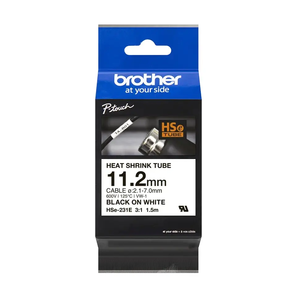 Consumabil, Brother HSe-231E 11.2mm negru pe alb bandă termocontractabilă