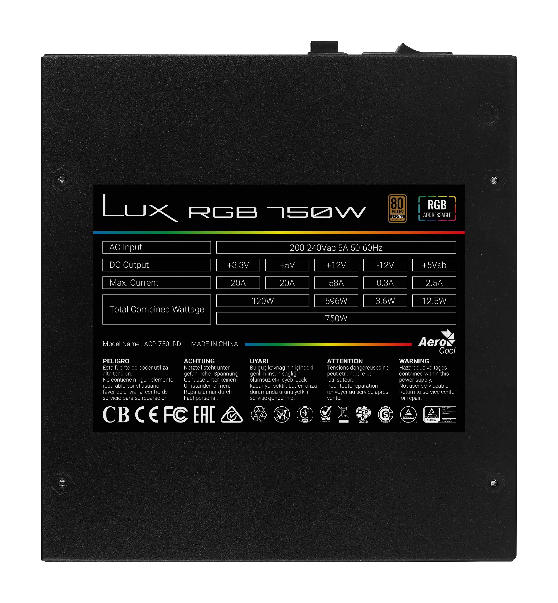 AeroCool захранване PSU LUX RGB 750W - Bronze, RGB Addressable - ACPB-LX75AEC.11 - image 9