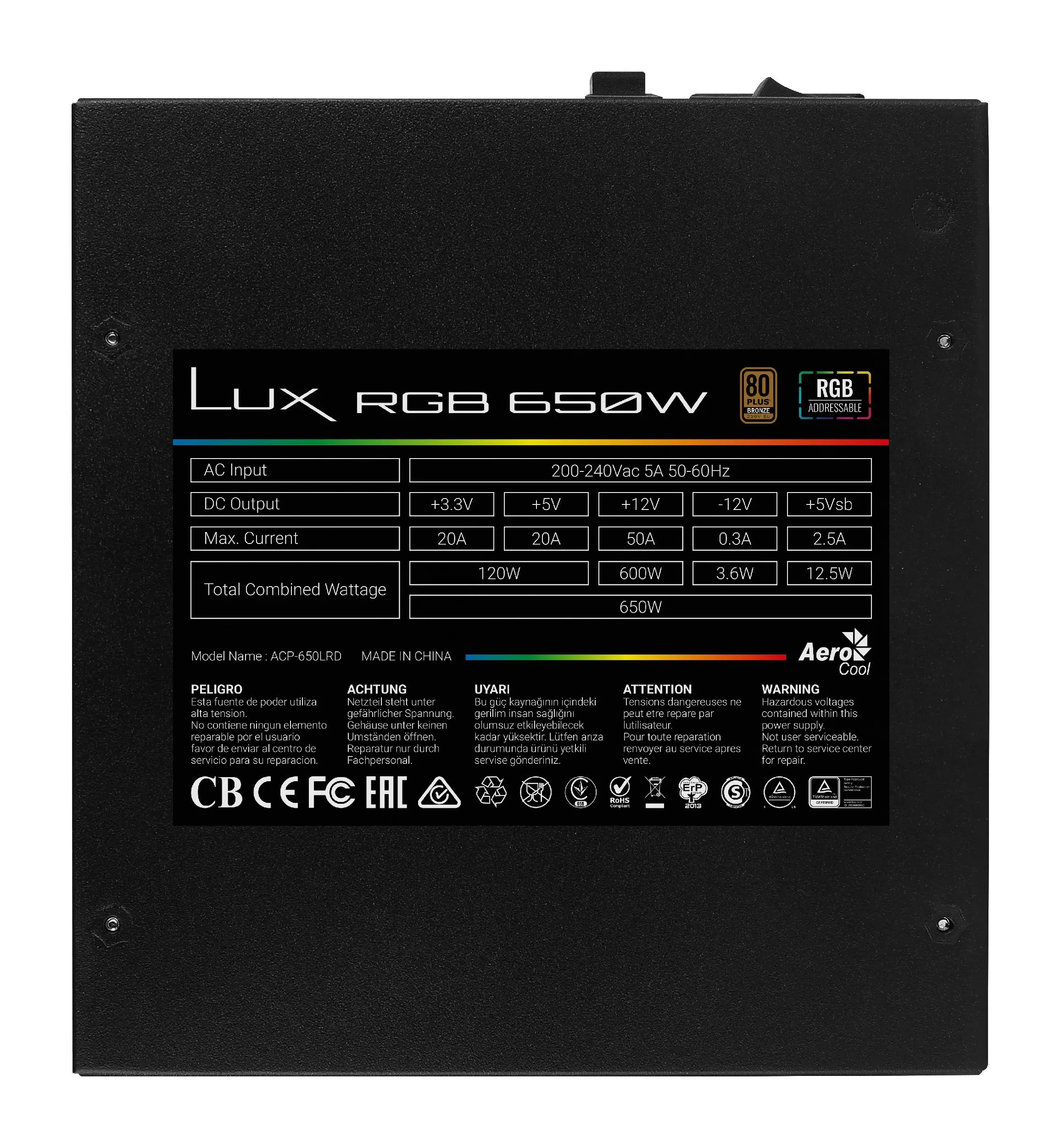 AeroCool захранване PSU LUX RGB 650W - Bronze, RGB Addressable - ACPB-LX65AEC.11 - image 9