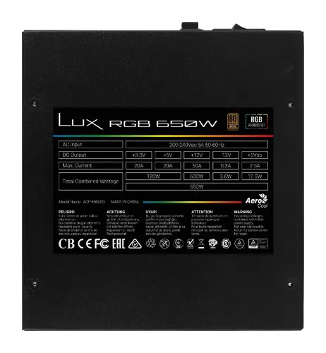 AeroCool sursă de alimentare PSU LUX RGB 650W - Bronze, RGB Addressable - ACPB-LX65AEC.11 - 10