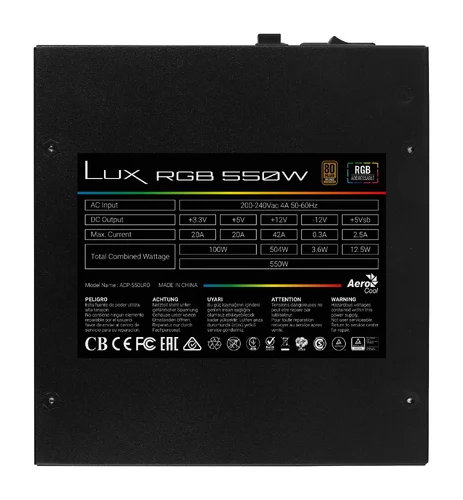 AeroCool захранване PSU LUX RGB 550W -  Bronze, RGB Addressable - ACPB-LX55AEC.11 - image 9