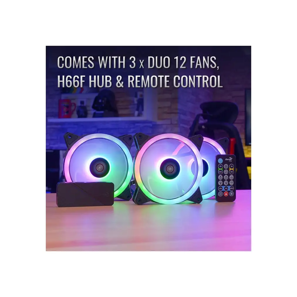 AeroCool σετ ανεμιστήρων Fan Pack 3-in-1 3x120mm - DUO 12 Pro - Addressable RGB with Hub, Remote - ACF3-DU10227.11 - image 2