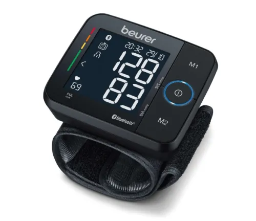 Апарат за кръвно налягане, Beurer BC 54 BT wrist blood pressure monitor Bluetooth, Black display, Wireless transfer, 2x60 memory spaces, Risk indicator,Arrhythmia detection,Medical device,Wrist circumferences from 13.5 to 21.5 cm,Date and time/automatic switch-off, HealthManager