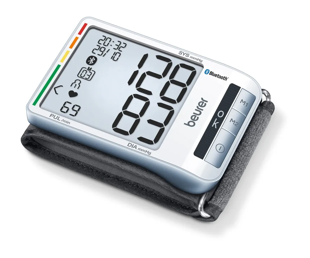Апарат за кръвно налягане, Beurer BC 85 BT wrist blood pressure monitor with Bluetooth,Wireless transfer,Extra slim, 2 x 60 memory spaces, Risk indicator,Arrhythmia detection, Medical device, For wrist circumferences from 13.5 to 23 cm, Date and time/automatic switch-off