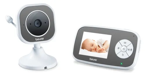 Бебефон, Beurer BY 110 video baby monitor,  2.8'' LCD colour display,infrared night vision function,4 gentle lullabies,Intercom function,Motion and sound alarm,Range of up to 300 m,The monitor is compatible with up to 4 cameras
