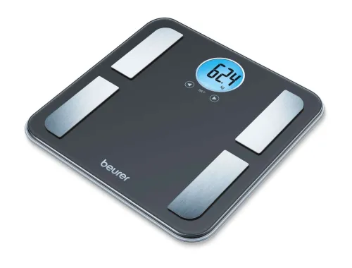 Везна, Beurer BF 195 diagnostic bathroom scale; round LCD display; Weight, body fat, body water, muscle percentage, bone mass, AMR calorie display; 180 kg