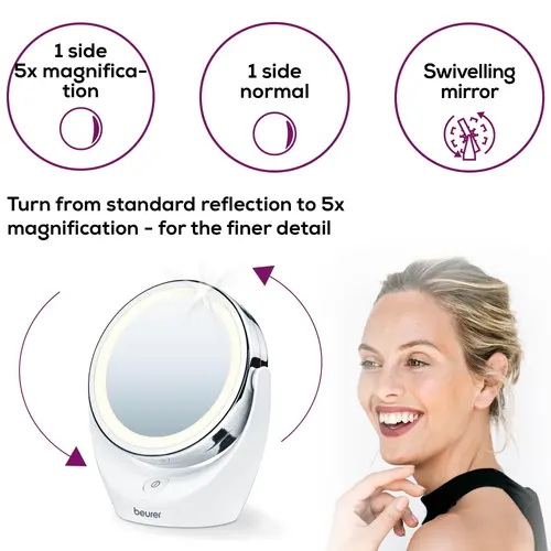 Oglindă cosmetică, Beurer BS 49 oglindă cosmetică iluminată; 12 LED-uri; 5 x zoom; 2 oglinzi; 11 cm - 10