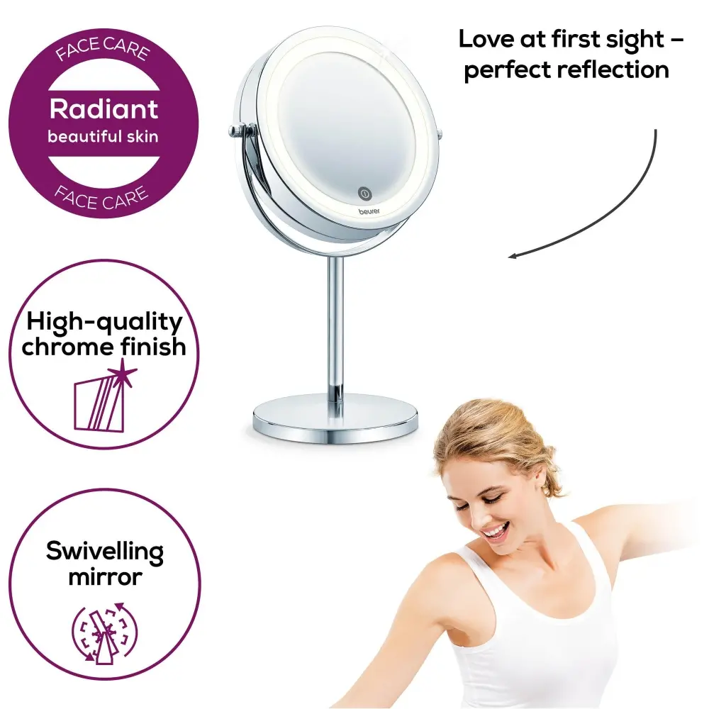 Козметично огледало, Beurer BS 55 Illuminated mirror, touch sensor, 18 LED light, 7 x zoom, 2 swivering mirrors, 13 cm - image 2