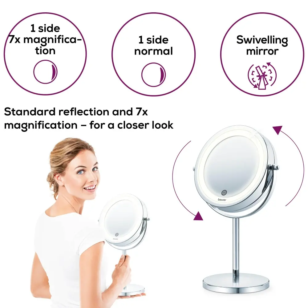 Козметично огледало, Beurer BS 55 Illuminated mirror, touch sensor, 18 LED light, 7 x zoom, 2 swivering mirrors, 13 cm - image 3