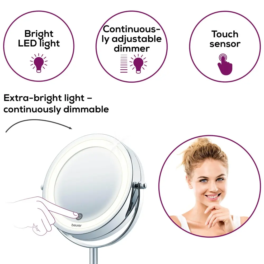 Козметично огледало, Beurer BS 55 Illuminated mirror, touch sensor, 18 LED light, 7 x zoom, 2 swivering mirrors, 13 cm - image 4