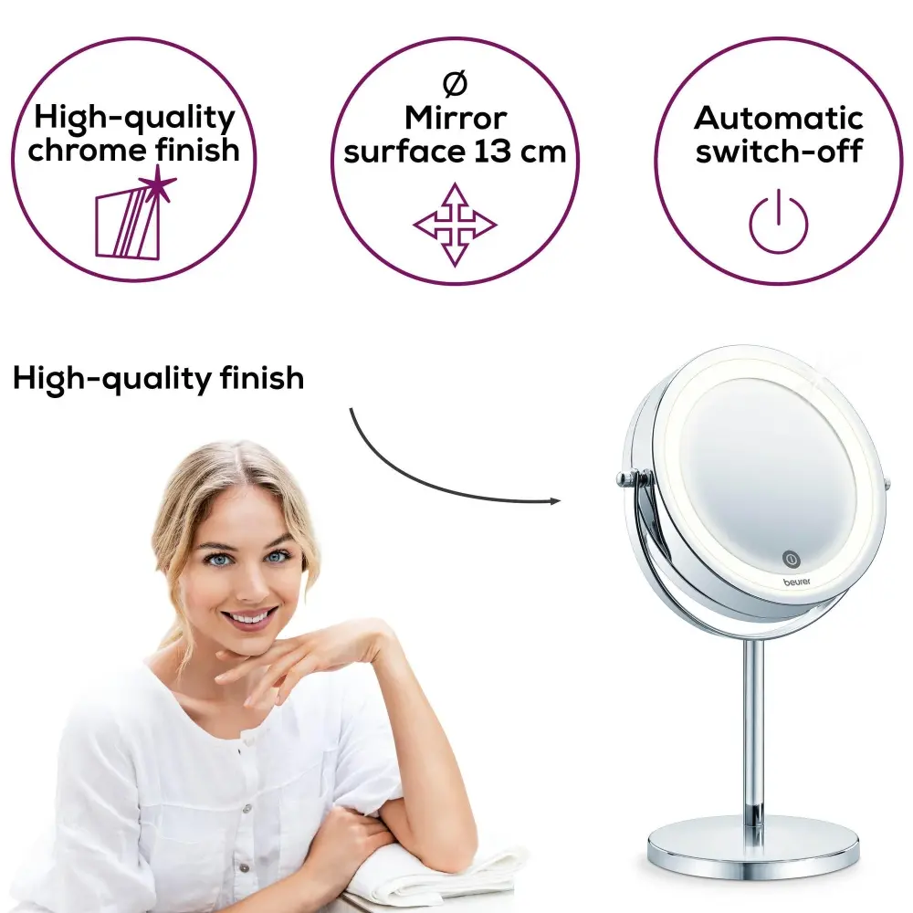 Козметично огледало, Beurer BS 55 Illuminated mirror, touch sensor, 18 LED light, 7 x zoom, 2 swivering mirrors, 13 cm - image 5