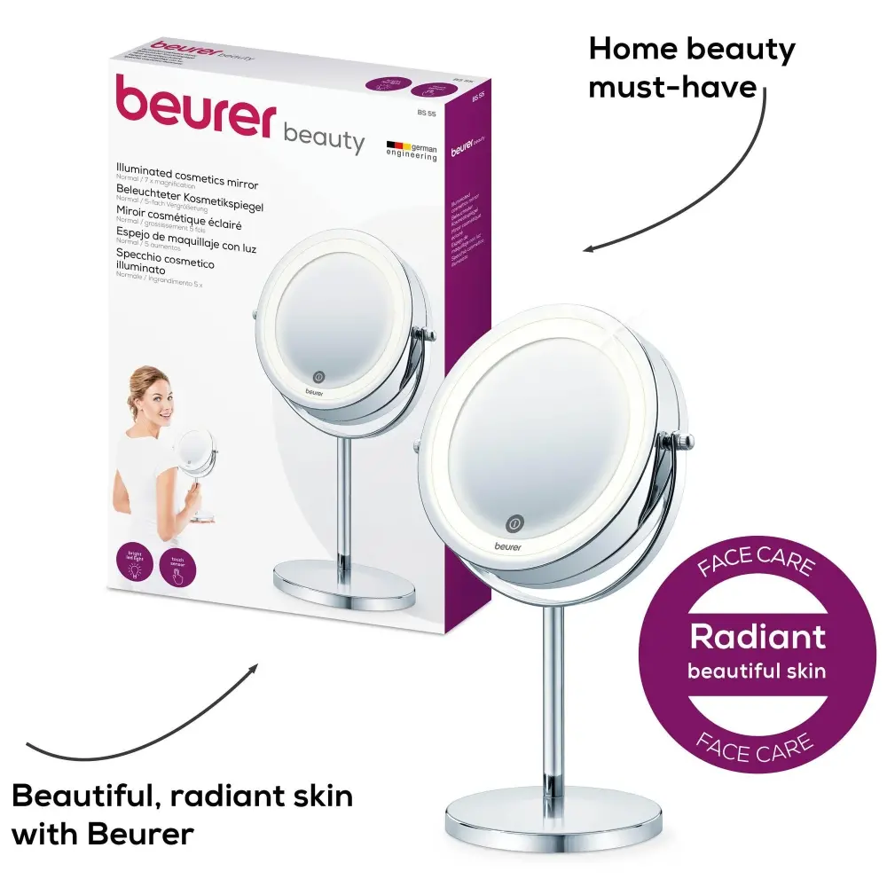 Козметично огледало, Beurer BS 55 Illuminated mirror, touch sensor, 18 LED light, 7 x zoom, 2 swivering mirrors, 13 cm - image 6