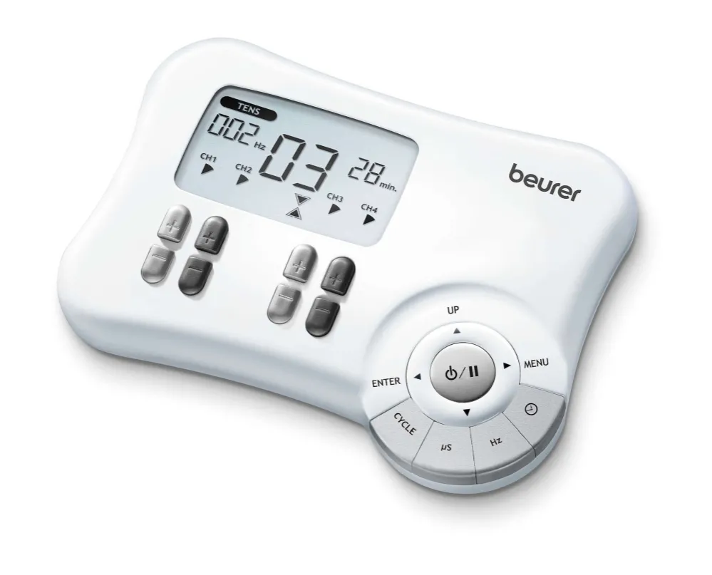 Масажор, Beurer EM 80 3-in-1 digital TENS/EMS unit, Pain therapy (TENS), Muscle stimulation (EMS), Relaxation and massage, 8 electrodes, 4 adjustable channels, 70 training programs, 20 customisable programs