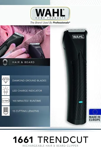 Машинка за подстригване, Wahl 1661.0465, TrendCut Lithium Ion, Lithium Ion Clipper Professional metal German made bladeset, Attachment combs and accessories - image 1