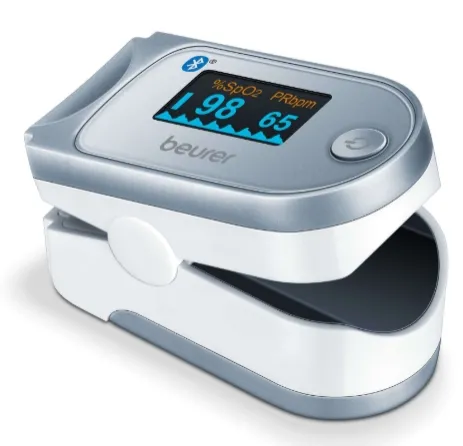 Пулсов оксиметър, Beurer PO 60 Bluetooth pulse oximeter, arterial oxygen saturation (SpO2) and heart rate (pulse),Bluetooth, Graphic pulse display, Memory spaces 100