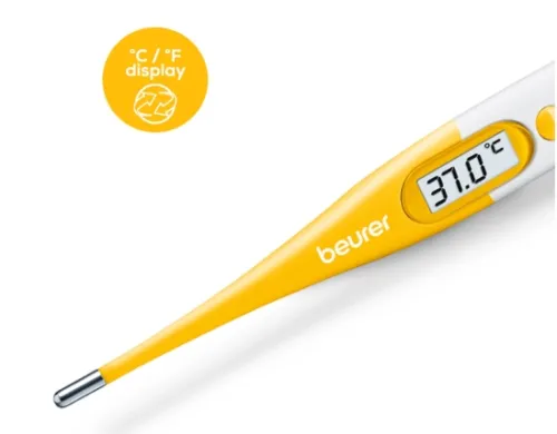 Термометър, Beurer BY 11 Monkey clinical thermometer, Contact-measurement technology,temperature alarm as from 37.8 C°, Display in C° and F°,Flexible measuring tip;Protective cap; Waterproof tip and display - image 1