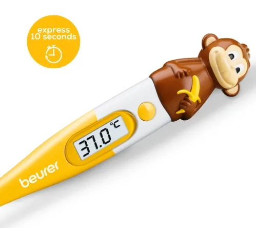 Термометър, Beurer BY 11 Monkey clinical thermometer, Contact-measurement technology,temperature alarm as from 37.8 C°, Display in C° and F°,Flexible measuring tip;Protective cap; Waterproof tip and display - image 2