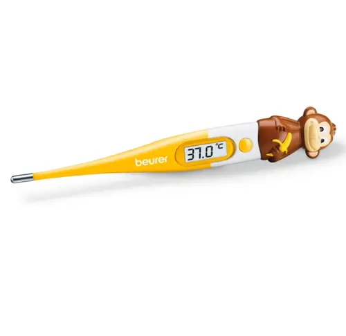 Термометър, Beurer BY 11 Monkey clinical thermometer, Contact-measurement technology,temperature alarm as from 37.8 C°, Display in C° and F°,Flexible measuring tip;Protective cap; Waterproof tip and display - image 4
