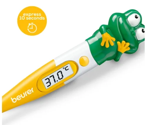 Термометър, Beurer BY 11 Frog clinical thermometer, Contact-measurement technology, temperature alarm as from 37.8 C°, Display in C° and F°, Flexible measuring tip; Protective cap; Waterproof tip and display - image 1