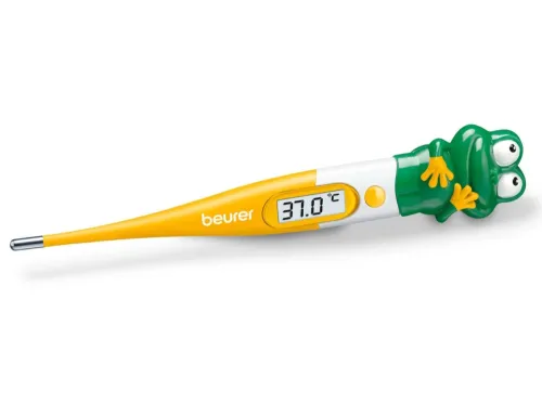Термометър, Beurer BY 11 Frog clinical thermometer, Contact-measurement technology, temperature alarm as from 37.8 C°, Display in C° and F°, Flexible measuring tip; Protective cap; Waterproof tip and display